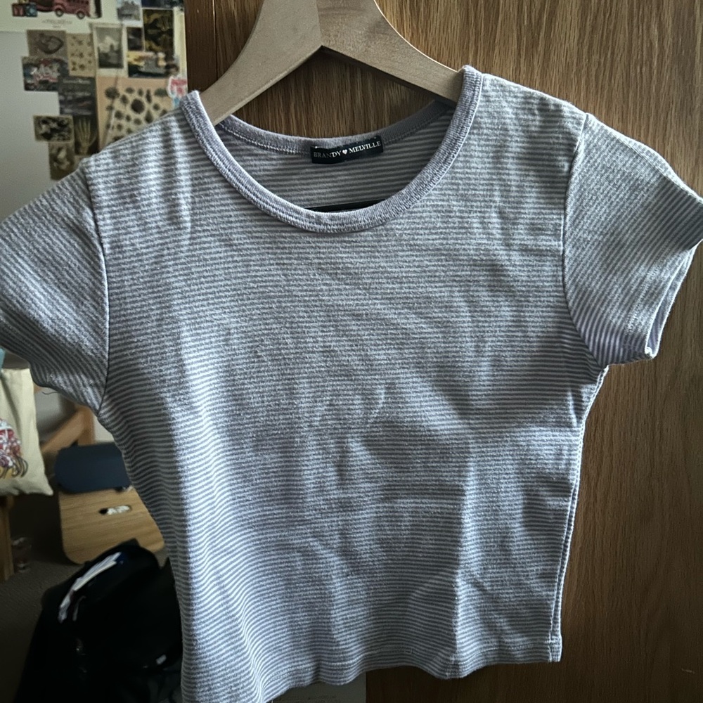 Purple and white striped Brandy Melville cropped baby tee